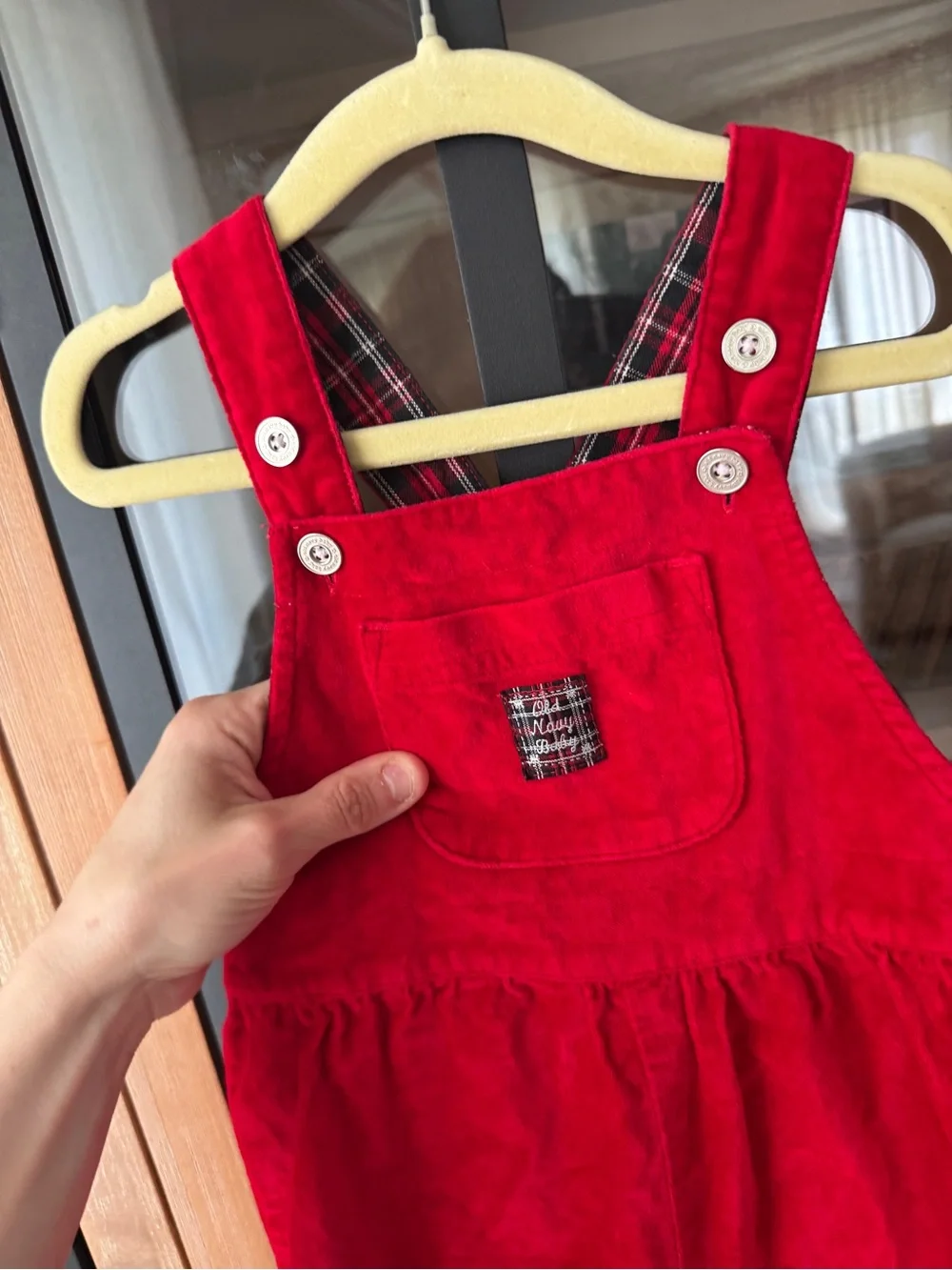 Vintage 90s Old Navy velvet overalls velour toddler baby christmas y2k plaid